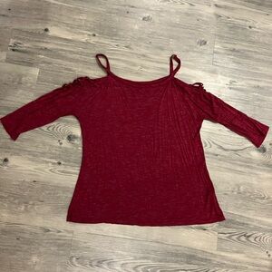 Love & Legends Red and Silver 3/4 Sleeve Cold ShoulderShirt w Shoulder Straps